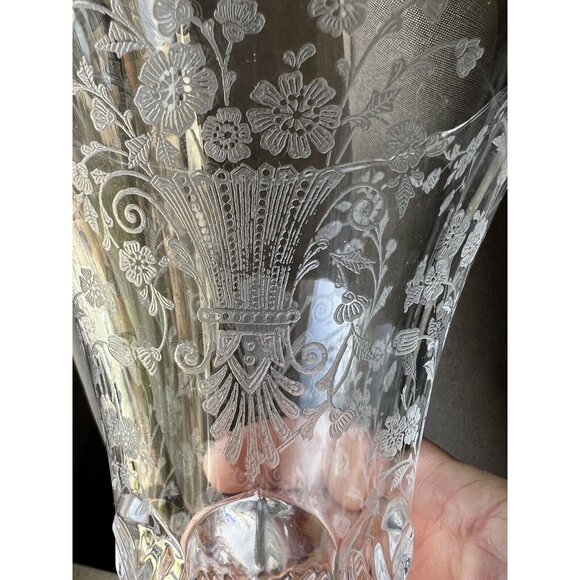 Duncan Miller First Love 8" Etched Cornucopia Vase Vintage Elegant Glass - Picture 9 of 12